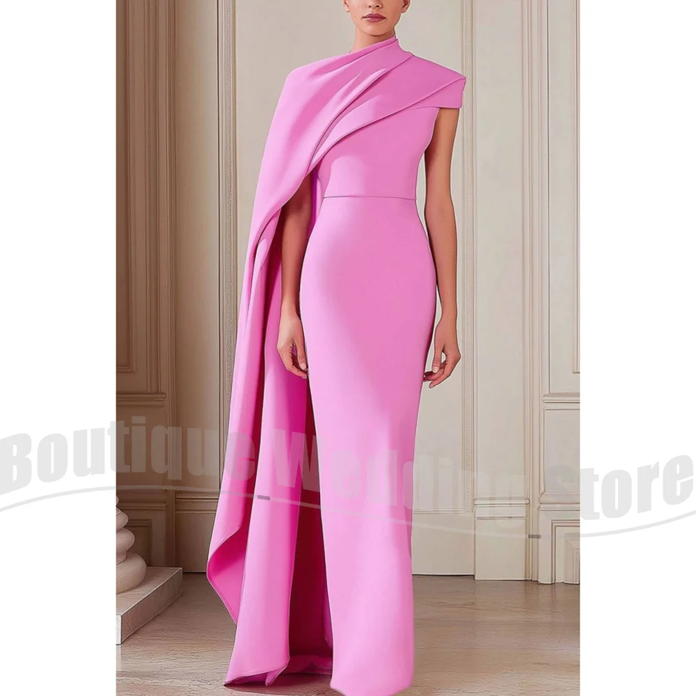 

Chic Evening Dresses with Cape Sleeves Pleated Party Gowns Elegant Formal Floor Length Solid Color Women Prom Dresses 2025