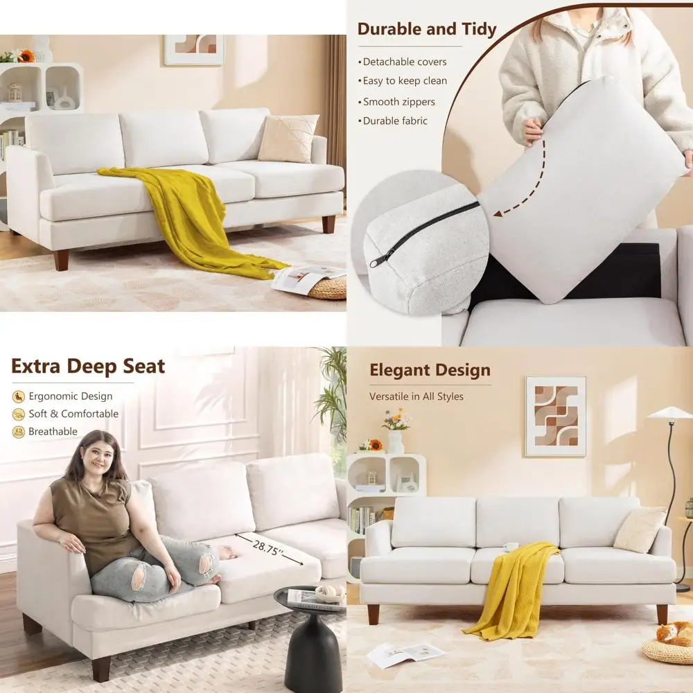 أريكة حديثة بثلاثة مقاعد في منتصف القرن مع مساند للذراعين لمساحات مريحة للمعيشة وغرفة النوم #1