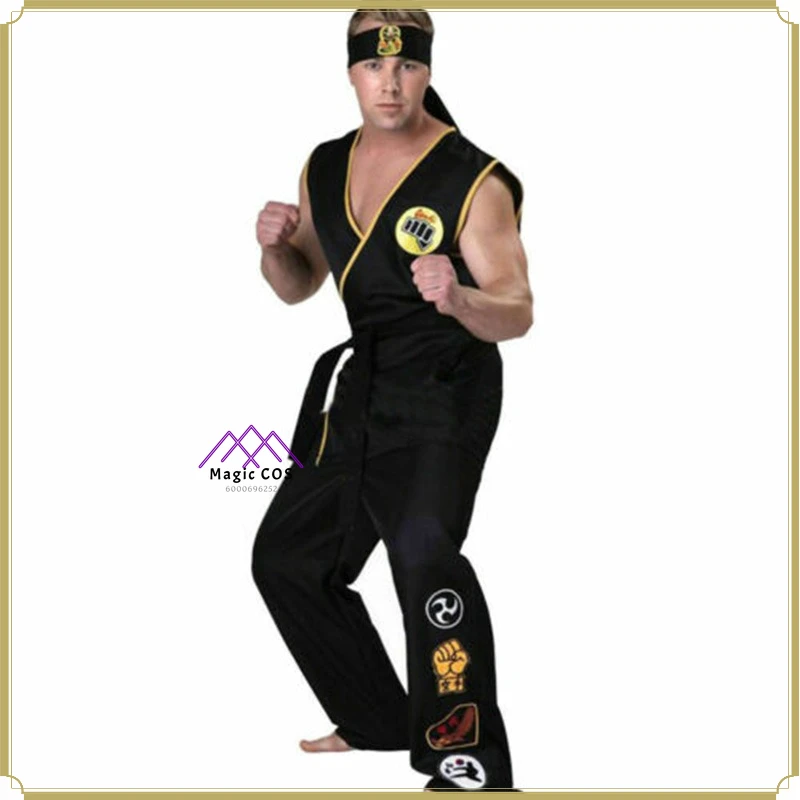 

High Quality Classic Martial Arts Cosplay Costume Movie Unisex Black Karate Uniform Full Set Anime Outfit Comic Con Party Suit