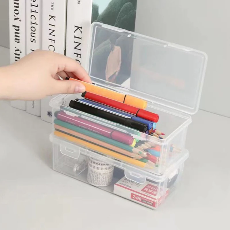 Transparent Pencil Box Hard Plastic Pencil Case Crayon Pen Box Sketch Pencil Case Stacking Office Supplies Organizer Box