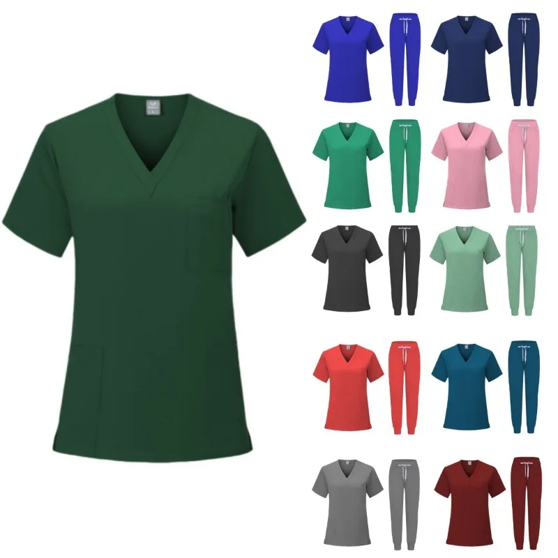 

Breathable V-neck Scrub Top Women Hospital Operating Room Separate Set Lightweight Short Sleeve Workwea
