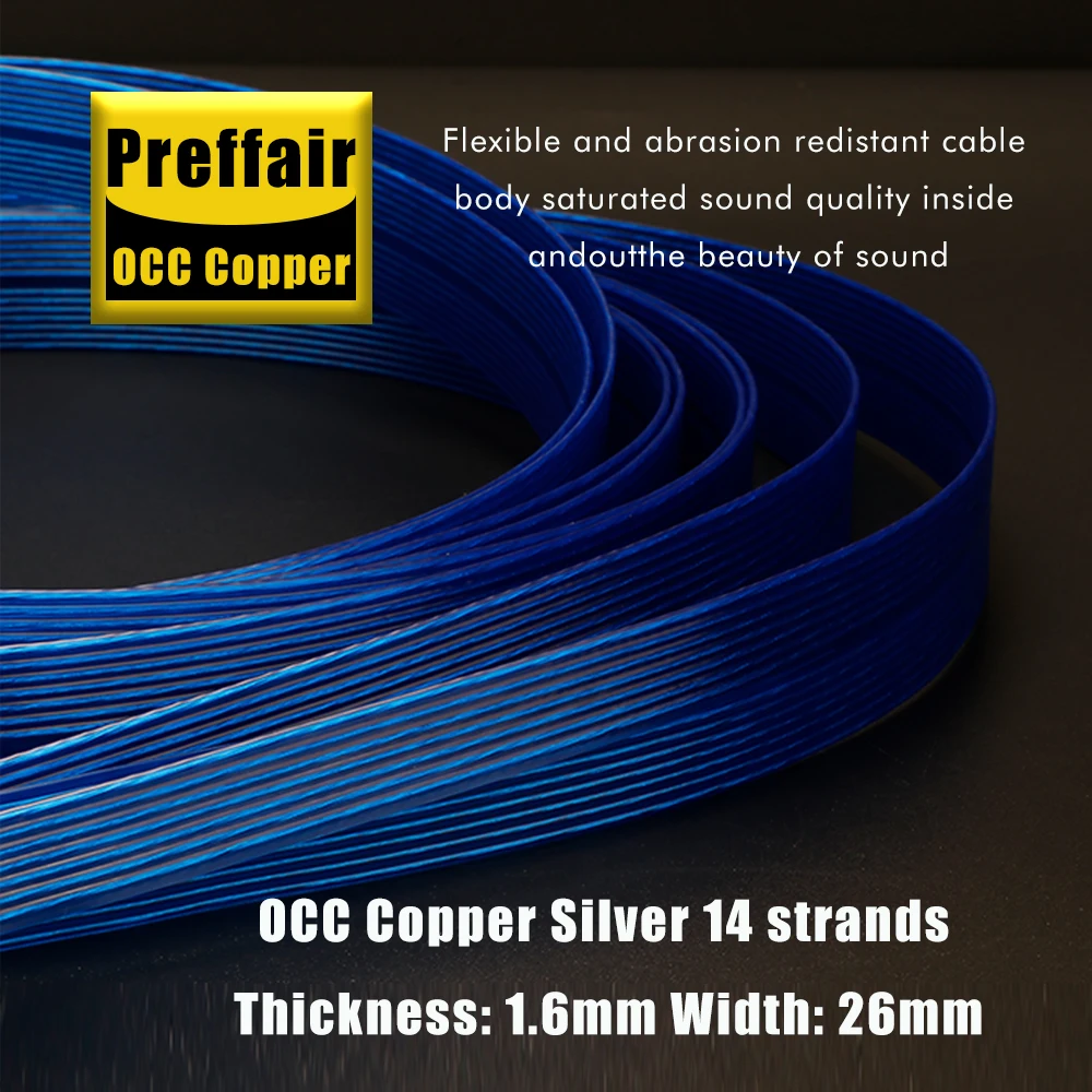 オーディオマニア向けブルースピーカーケーブル バナナ/Yスパッドケーブル 銀メッキOCCスピーカーフラットワイヤー アンプ、DVD、CD用