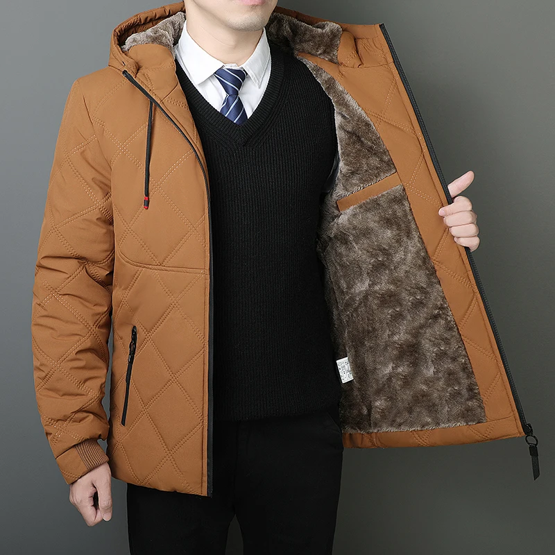 

Men Thick Warm Winter Jackets Solid Color Coats Casual Stand Men's Hooded Top Parkas Man Puffer Jacket Cotton Padded Outwear