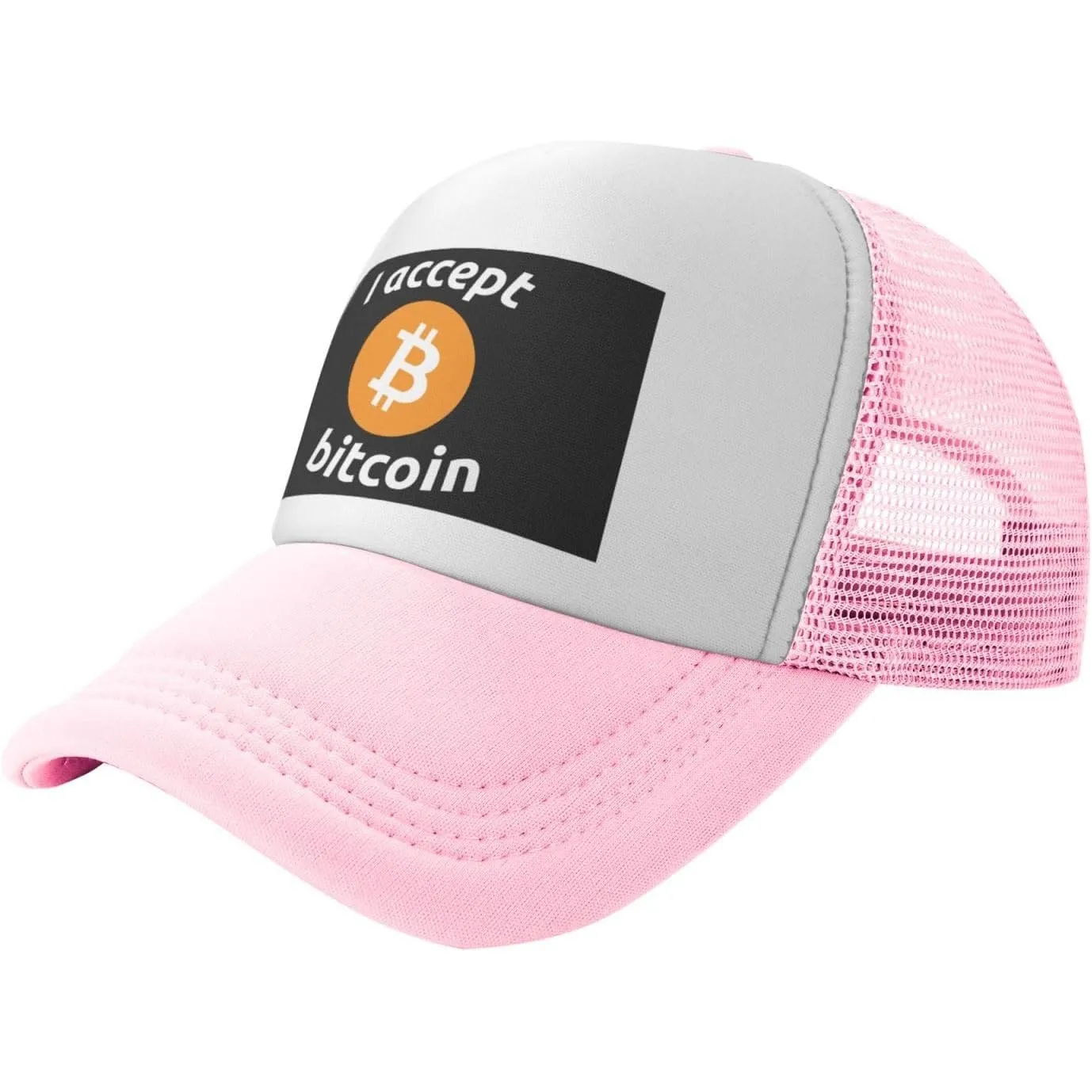 I Accept Bitcoin Trucker Hat Cryptocurrency Btc Mesh Snapback Cap Unisex Outdoor Casual