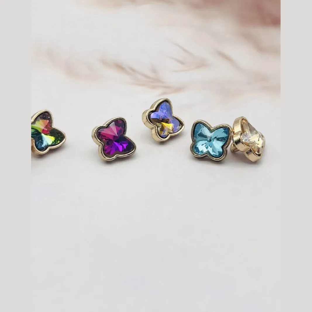 Botones de Metal de piedras preciosas en forma de mariposa para coser falda, camisa, abrigo, ropa, botones de diamantes decorativos, 10 piezas por lote