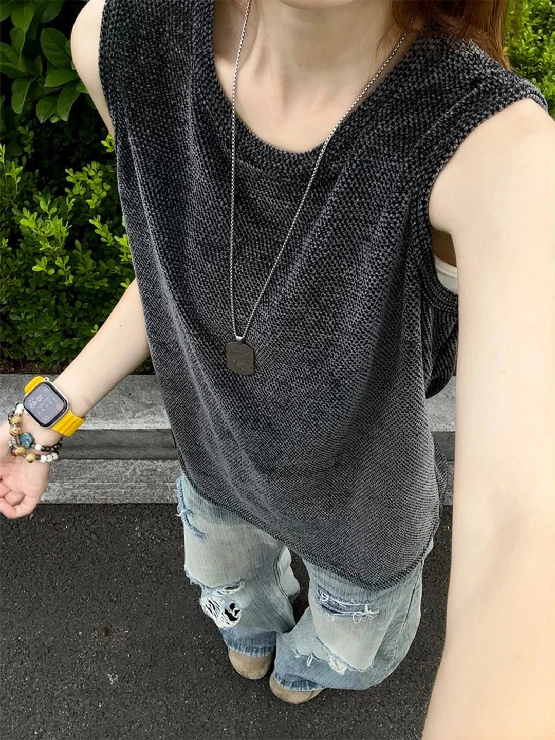 Lightweight Breathable Sport Vest Men's Summer Loose Sleeveless Deep Grey Dragon Scale Texture Muscle Sensation Half Shoulder...