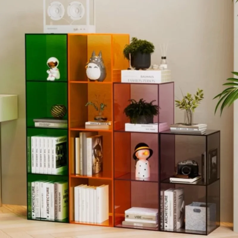 Light luxury bay window bookcase household living room acrylic  bedroom shelf bookshelf solid