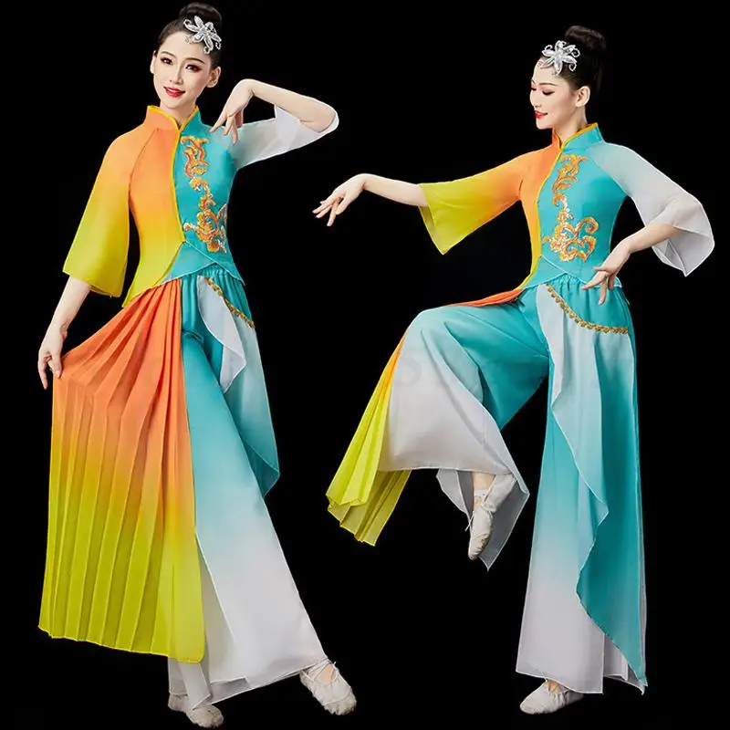 

Костюм для танцев в китайском стиле: народный костюм для танцев Янко, классический сценический наряд, элегантный традиционный костюм Ханьфу