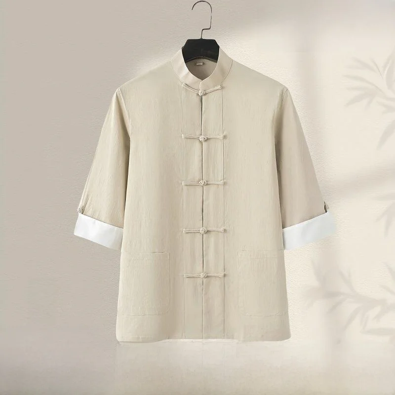 

Men's Summer Thin Cotton Linen Loose Fit Short Sleeve Shirt Fashionable Urban Style Moisture Wicking Breathable Traditional C...