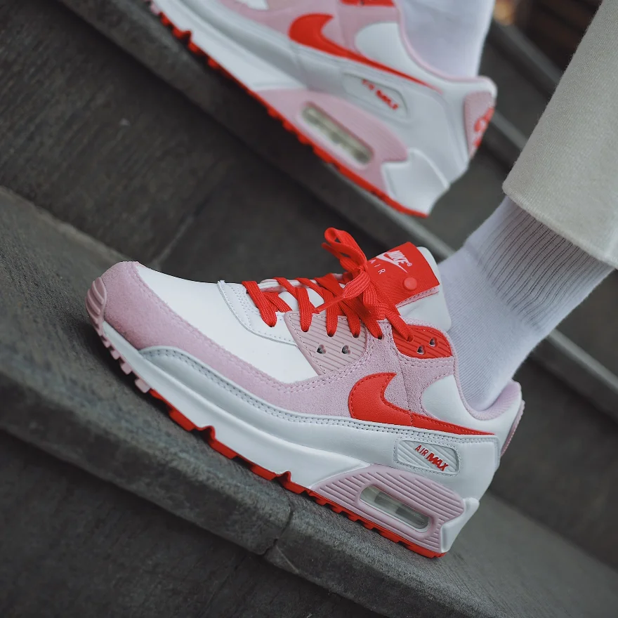 Nike original air max 90 baixo tênis de corrida feminino leve respirável tênis casuais rosa e branco colorway