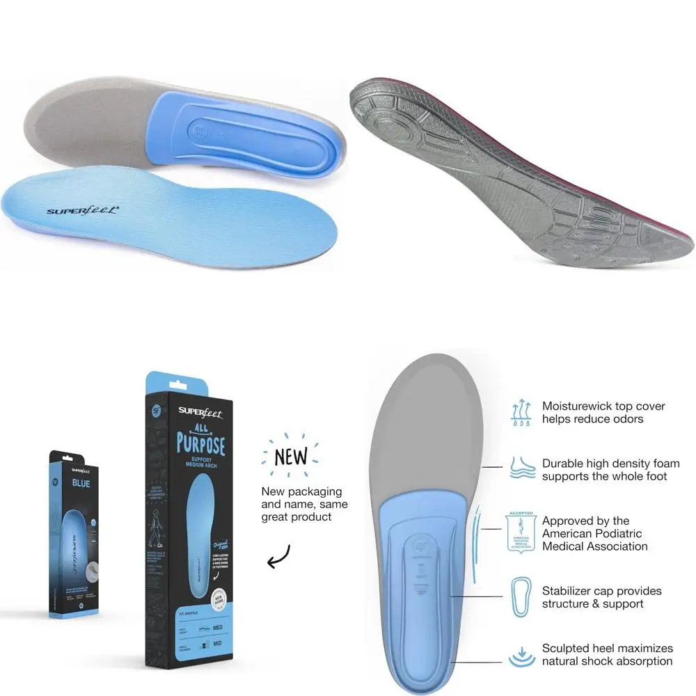 نعال داخلية داعمة للقوس المتوسط - حشوات تقويمية قابلة للتشذيب لملائمة مريحة - وسائد أحذية ذات جودة احترافية