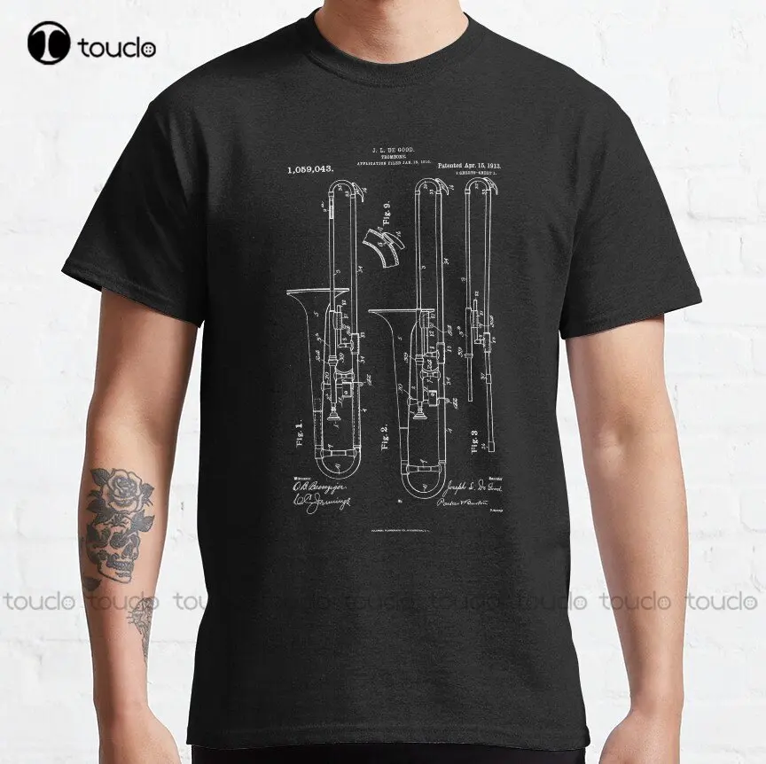 Trombone Patent- Original Trombone Patent Classic T-Shirt Custom Aldult Teen Unisex Digital Printing Tee Shirts Custom Gift