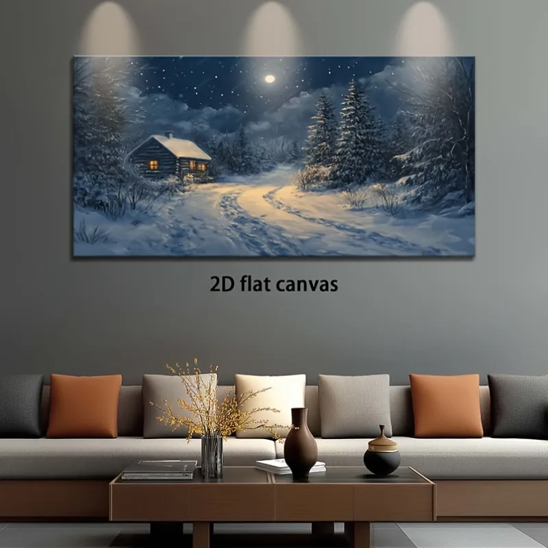 

Canvas Wall Art Snowy Cabin Night Painting Frameless Picture for Living Room Bedroom Office Decor High Quality Print on Canvas