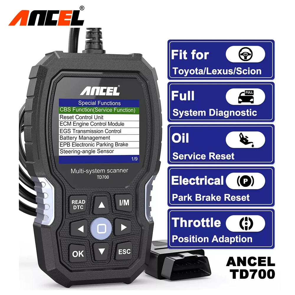 Ancel TD700 OBD2 Scanner for Toyota/Lexus/Scion All System Transmission TPMS Relearn ABS Engine OBD 2 Car Diagnostic Scan Tool