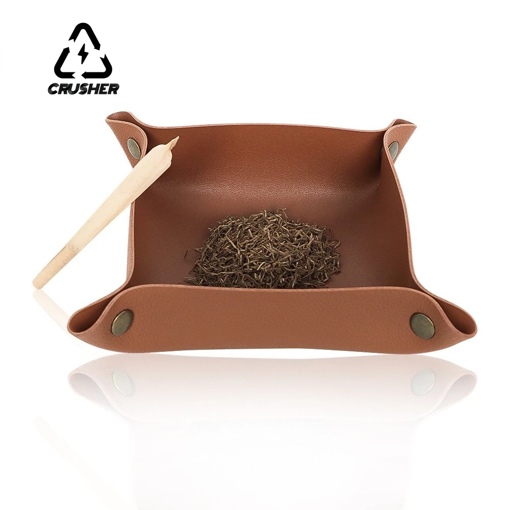 CRUSHER Leather Foldable Rollable Herb Tobacco Rolling Tray Valet Tray for Tobacco Pipe Tools Smoking Accessories