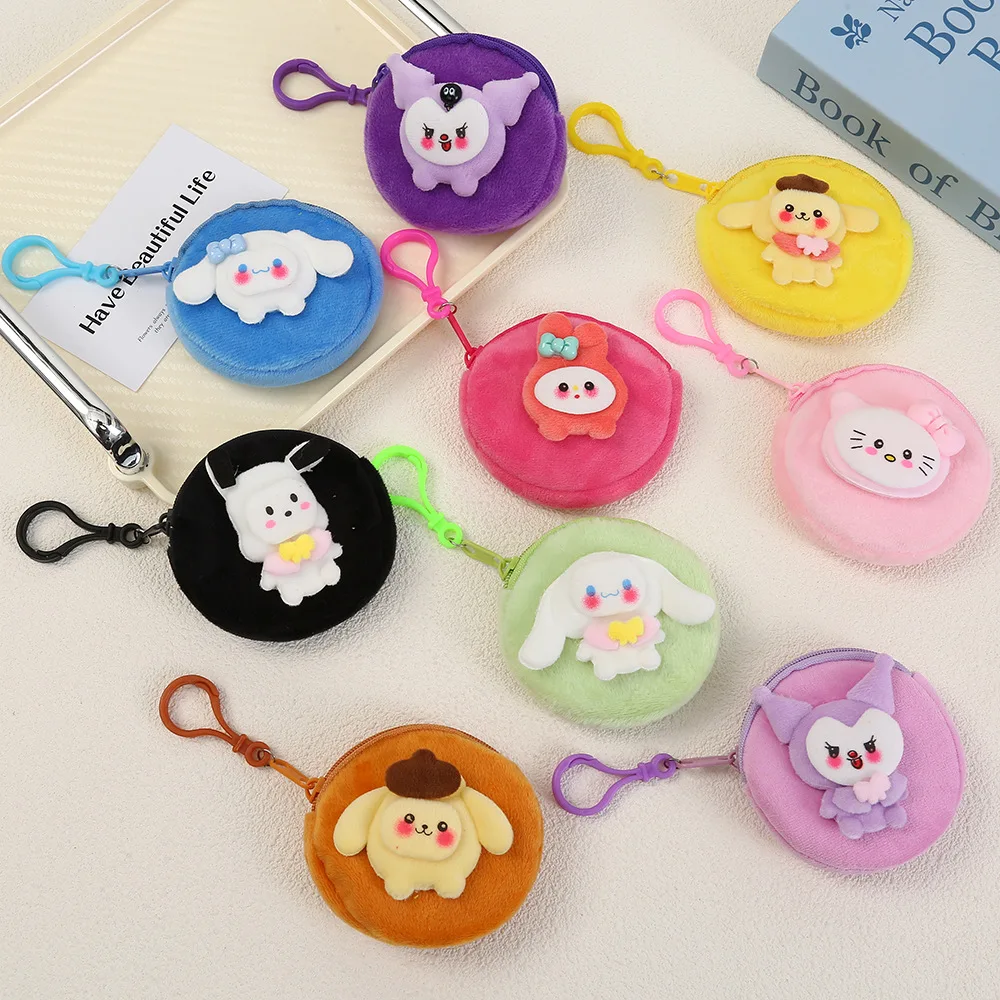 Hello Kitty melody Kuromi Plush Zero Wallet Portable Mini Round Earphone Bag Card Bag Children Zipper Coin Zero Wallet Gift