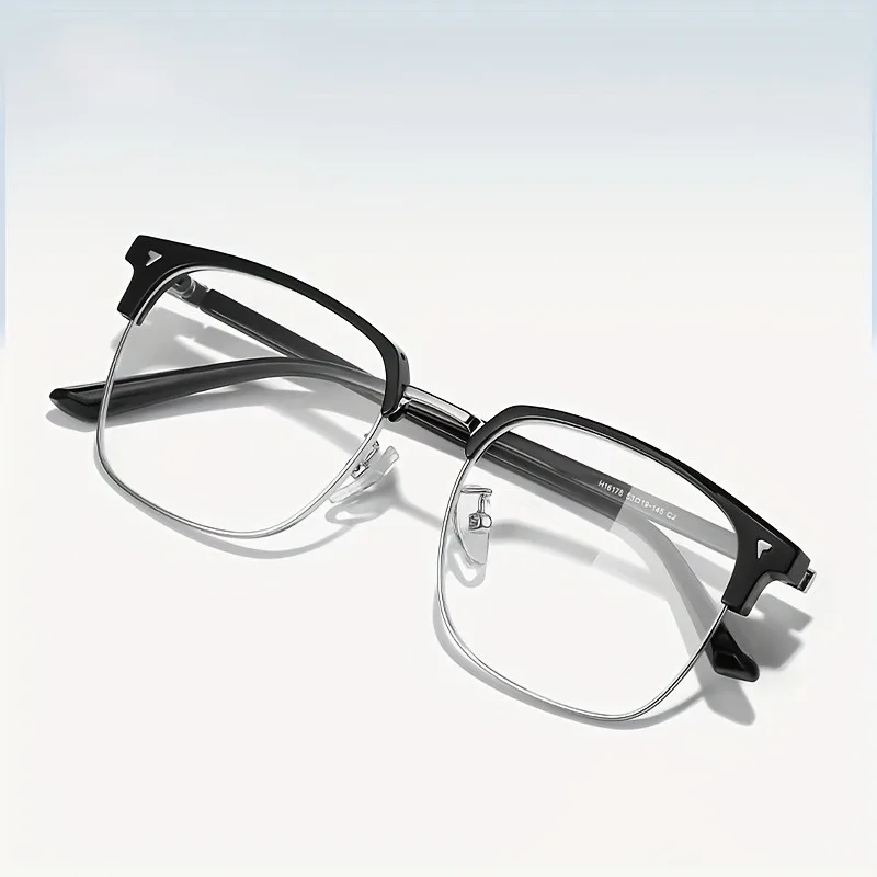 نظارات مضادة للضوء الأزرق للرجال والنساء، إطار نظارات حواجب بنصف إطار كلاسيكي، عدسة مسطحة كلاسيكية #2