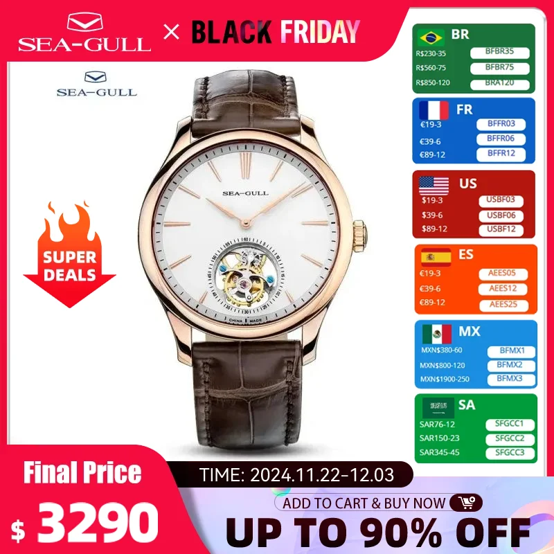 Seagull Men's Watch Tourbillon Manual Mechanical Wristwatch Business Classic Official Genuine Men's Watch 518.930