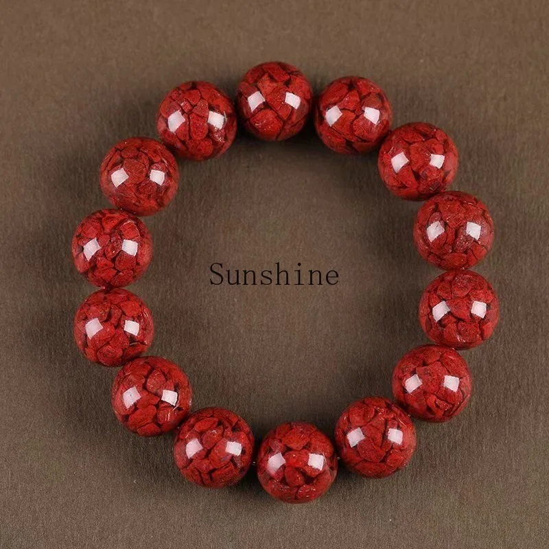 

High content granular light-transmitting crystal sand natural red cinnabar men's and women's bracelets