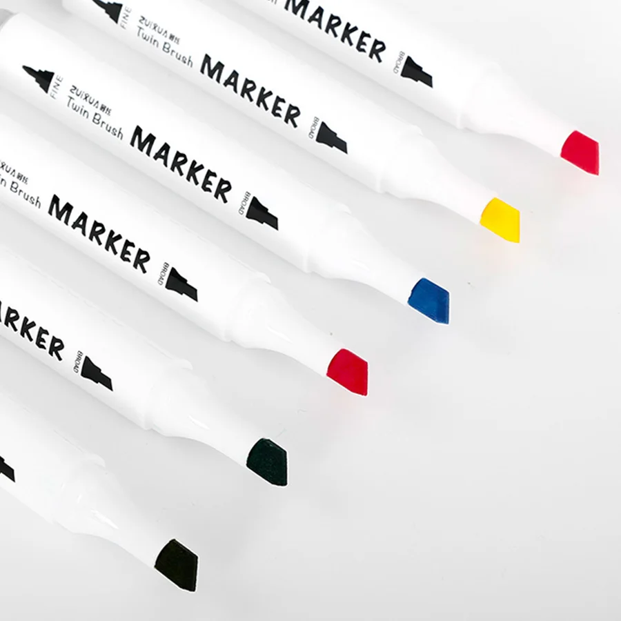 Colorful Double-ended Marker Smooth Creation Fiber Nib Pen Cap with Color Code Comfortable Grip Student Painting Study