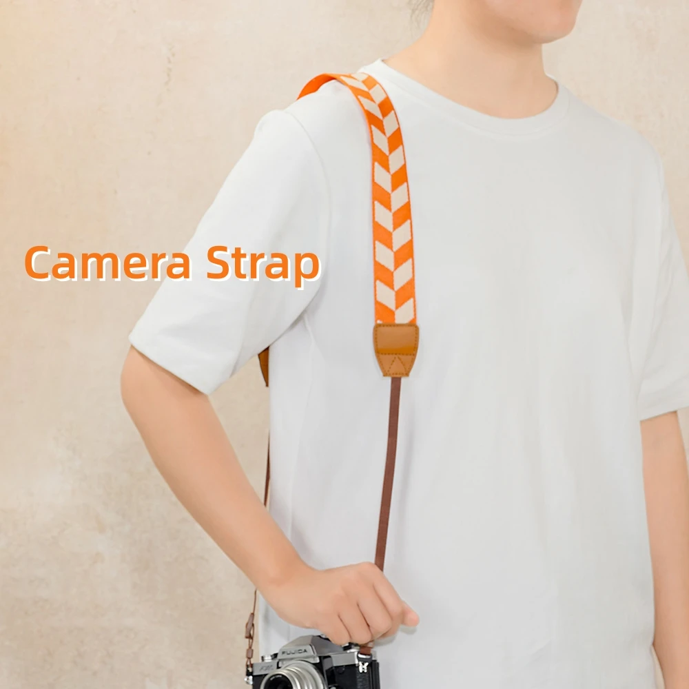 3.8cm Simple Orange Woven Camera Neck Strap Adjustable Shoulder Straps for Canon Nikon Sony Fuji Pentax Leica DSLR Accessories