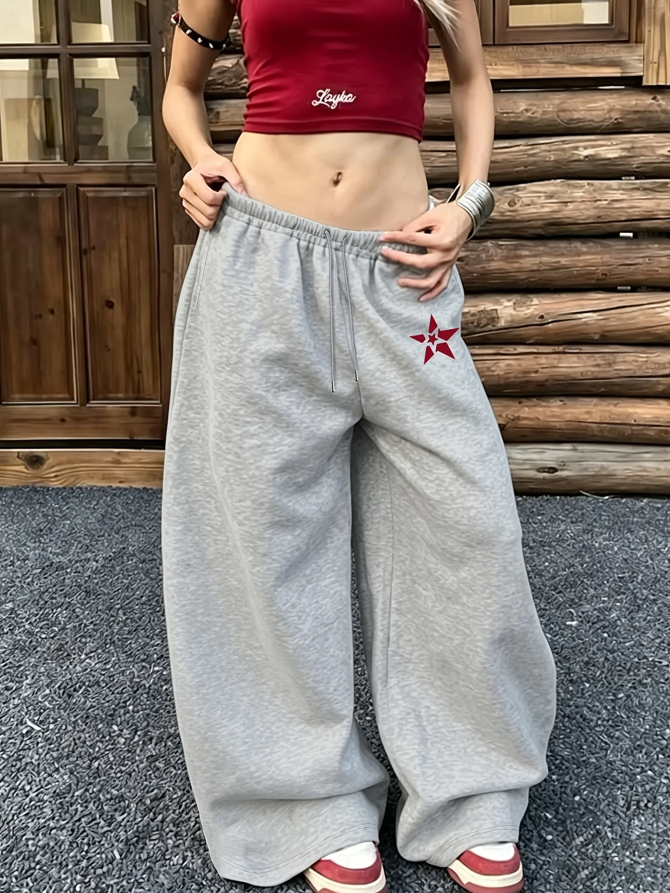 2026 fitting Sweatpants Featuring a Star and Pentagram Pattern Print, Suitable for Daily Y2K European and American Streetwear