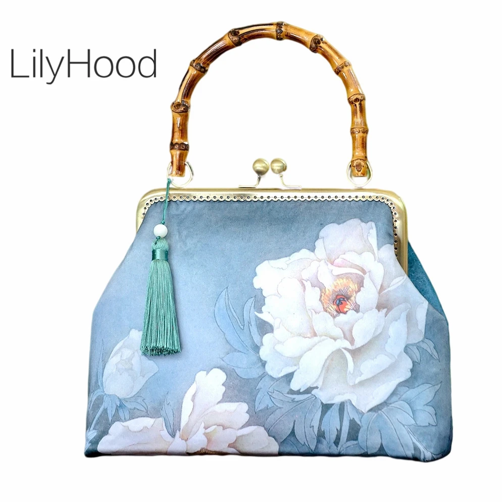 

Handmade Female Chinese Old Luxury Design Messenger Bag 2024 Women Vintage Retro Chic Floral Fringes Bamboo Handle Shoulder Bag