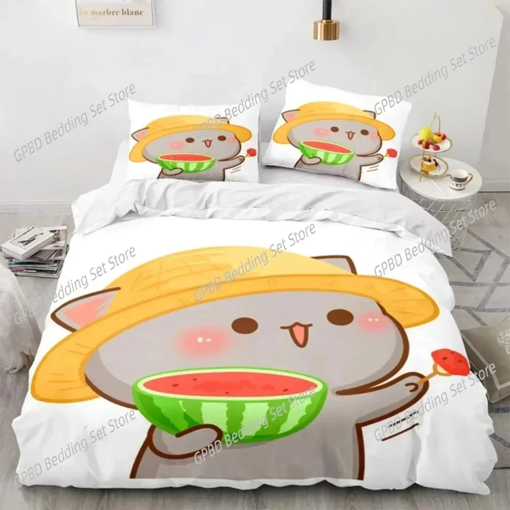 3D Cartoon Lovely Peach Cat 3D Bedding Set Duvet Cover Pillowcases Single Twin Full Queen King Size Home Decor Quilt Boys Gift