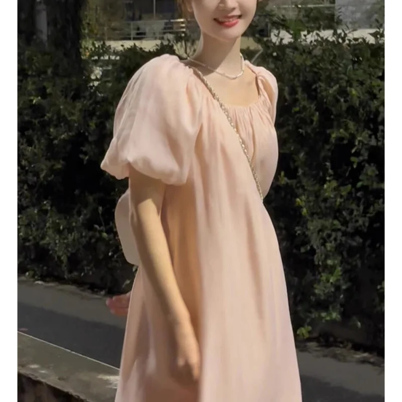 [With Lining] Temperament Fairy Dress 2023 Summer New Women's Korean Style round Collar Design Loose Slimming Long