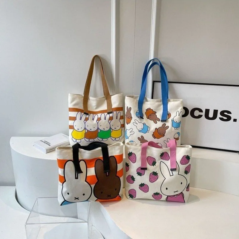 

Cute Miffy Cartoon Canvas Bag Large Capacity Simple Shoulder Bag Student Casual Versatile Canvas Bag Friends Christmas Gift