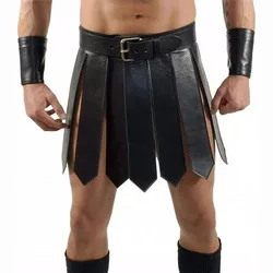 New Medieval Roman Skirt Samurai Roleplay Real Leather Roman Gladiator Kilt Set Mens LARP Heavy Duty Leather Kilts Club Wear