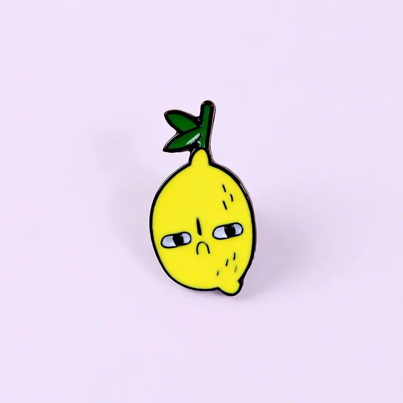 Envious Lemon Enamel Pin Cute Cartoon Unhappy Yellow Lemon Fruit Jewelry Bag Badge Jeans Brooches Pins For Friends Free Shipping