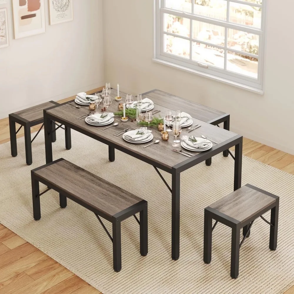 

7 Pieces Dining Table Set for 6 Modern Kitchen Table with Benches for Living Room,Dining Room Sets