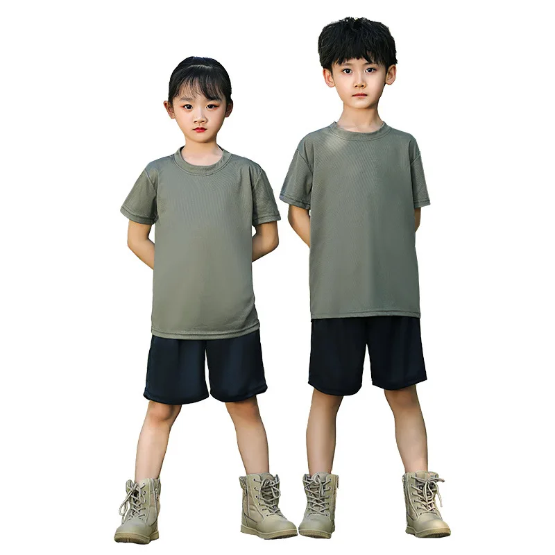 ยุทธวิธีเสื้อแขนสั้นเอวลอยฤดูร้อน Camouflage Camp ตาข่าย Breathable เสื้อยืดโรงเรียนประถมศึกษาและมัธยมศึกษาการฝึกอบรม Uniform