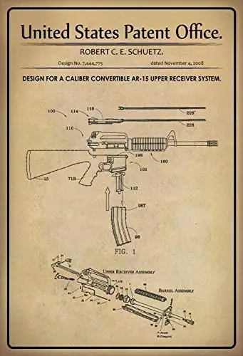 Kalynvi Us Patent Ar 15 Machine Gun Machine Gun 2008 Tin Sign Tin Sign Custom Metal Sign 8X12In Bar Cafe Restaurant Home Decor