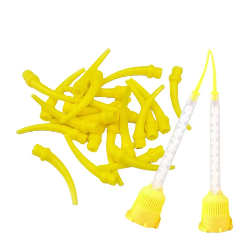 100pcs Dental Impression Material Mixing Tips Yellow Silicone Disposable Tube Dentistry Rubber Conveying Mixing Head Nozzle Tips