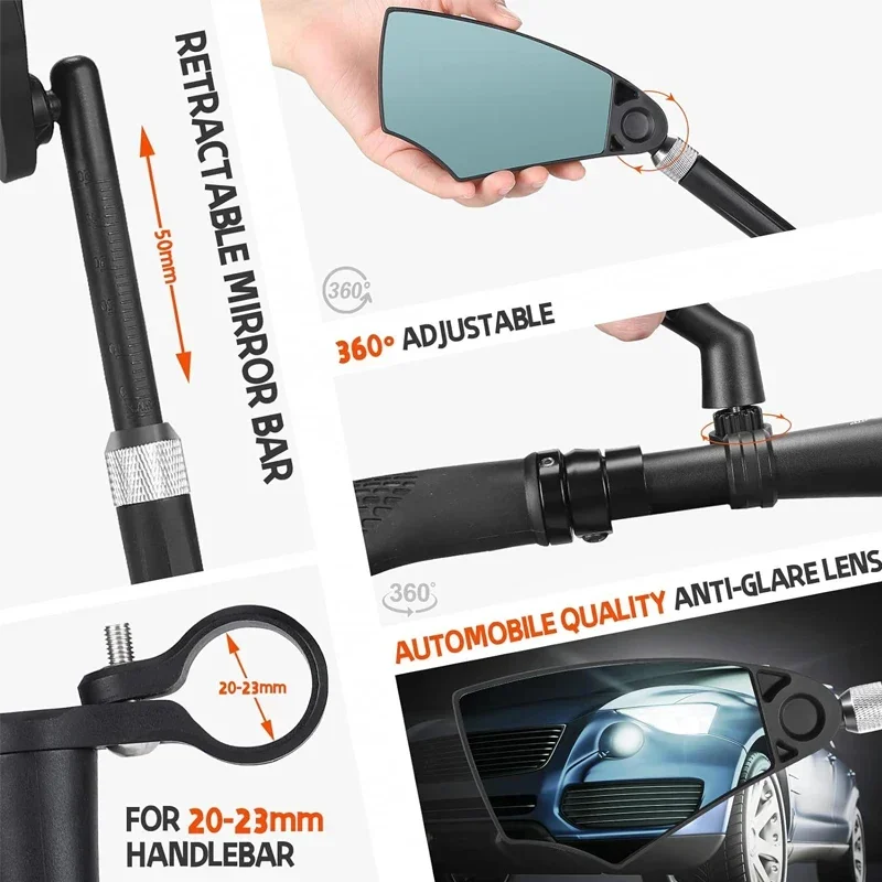 Bicycle Mirror Handlebar Rearview Anti-Glare Electric Scooter Mirror Bike Accessories View Wide Range Back Sight Reflect