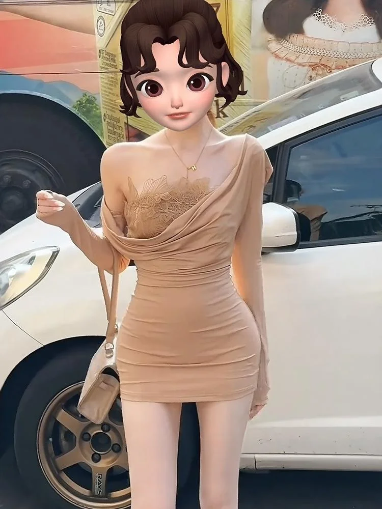 Pure Desire Spicy Girl Lace Inner Wear Halter Dress Women's High-End Feeling Personality Butt Covering Short Skirt