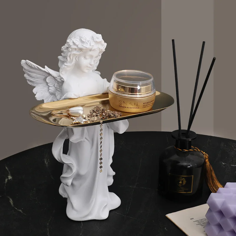 Praying Angel Goddess Ornament With Tray Sculpture Art Home Living Room Decorations Office Decoration Decoration