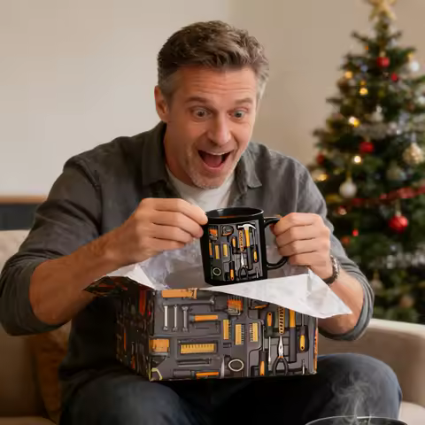 Funny Coffee Cup Toolbox Themed C-Shaped Handle Mechanic's Mug for Husband Dad Birthday Christmas Thanksgiving Cappuccino