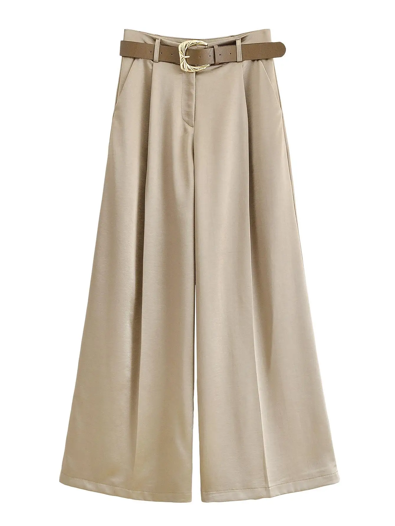 Pantaloni casual lunghi a gamba larga da donna Autunno Faion con cintura vestibilità ampia taglio dritto vita l materiale PVC adatto di mezza età