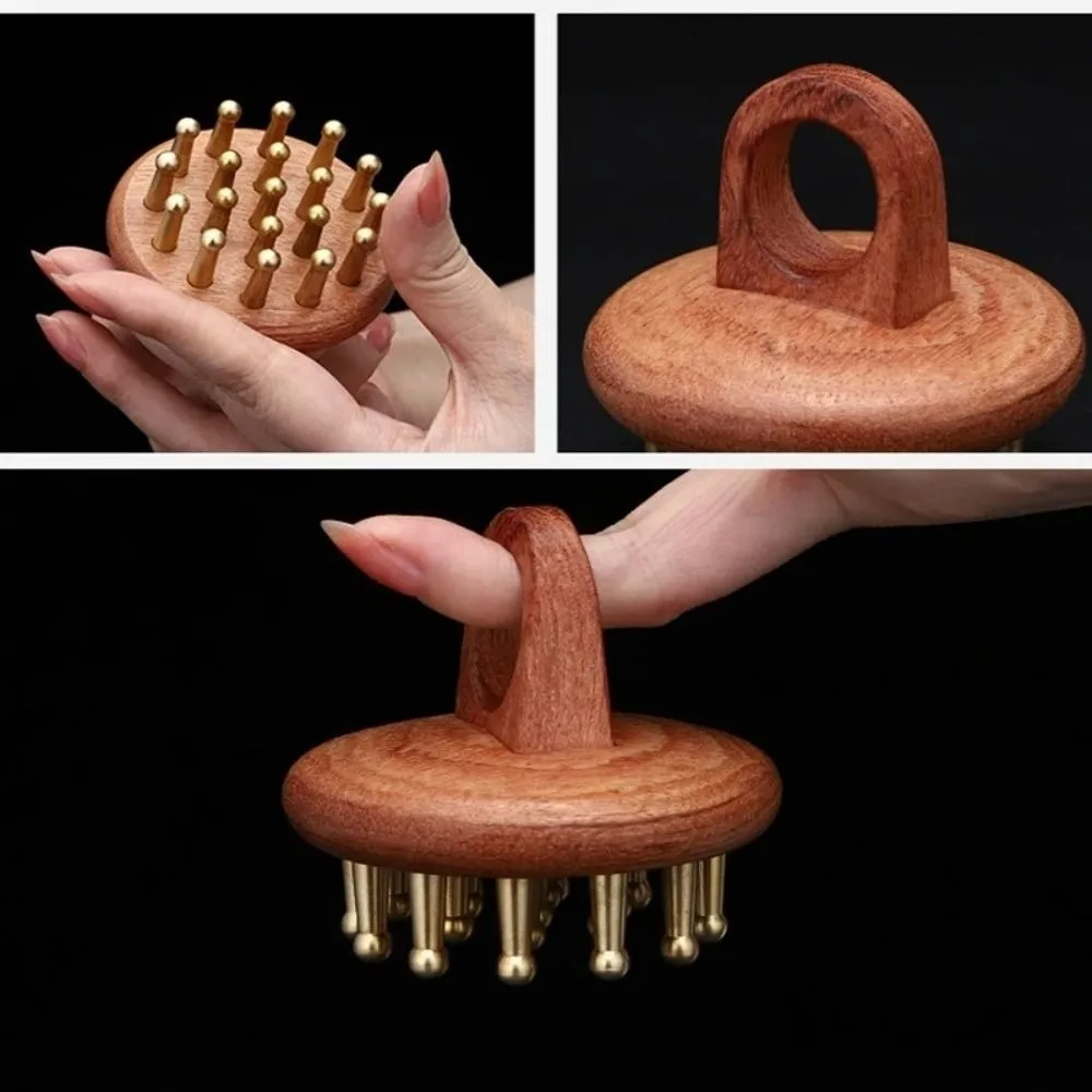 

19 Teeth Sandalwood Massager Comb Natural Material Reduce Puffiness Brass Meridian Comb Long Hair Traditional Guasha Scalp Tool