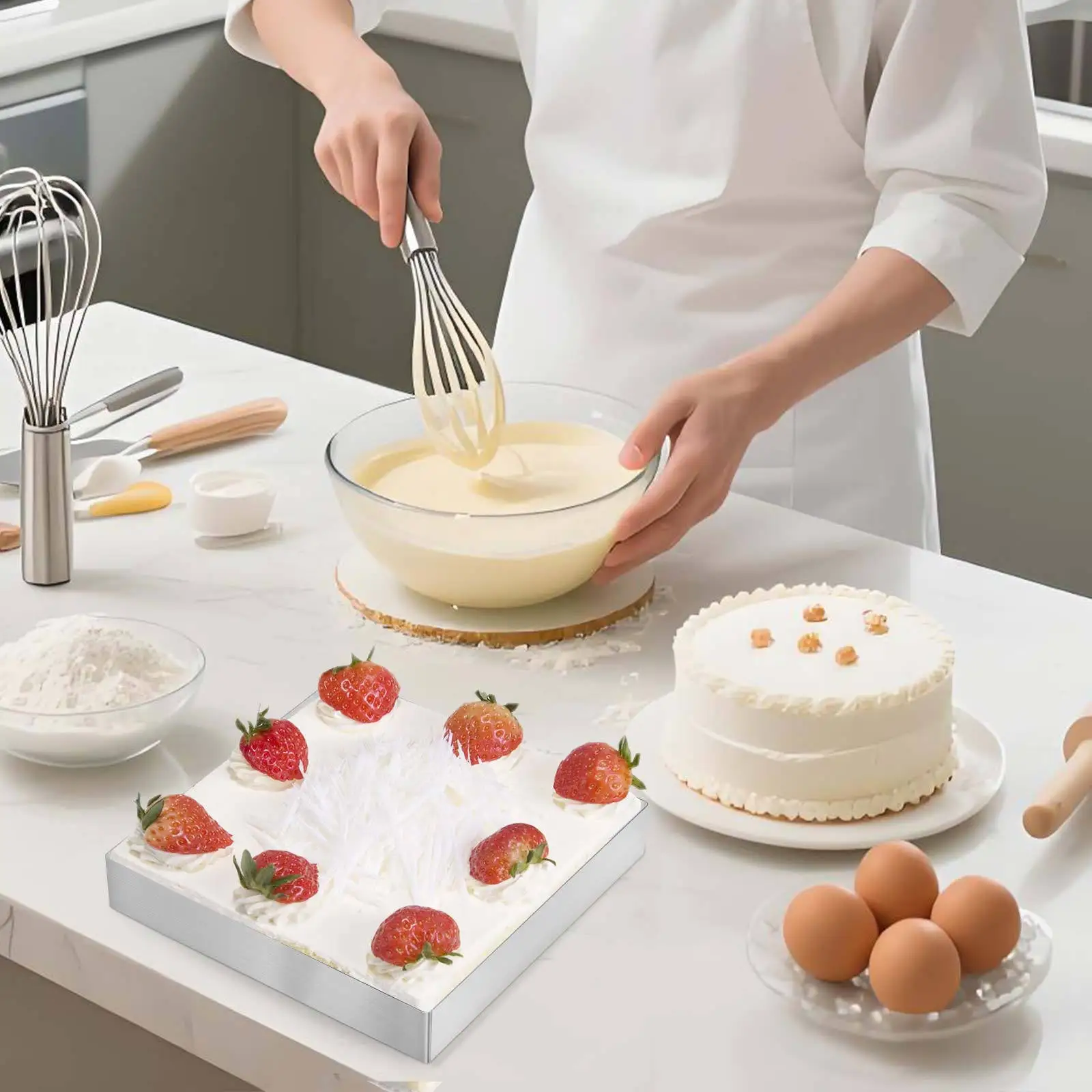 17 بوصة الفولاذ المقاوم للصدأ قالب الكعكة مربع موس الدائري ارتفاع درجة الحرارة مقاومة الخبز أداة للمعجنات كوكي العجين ساندويتش #4