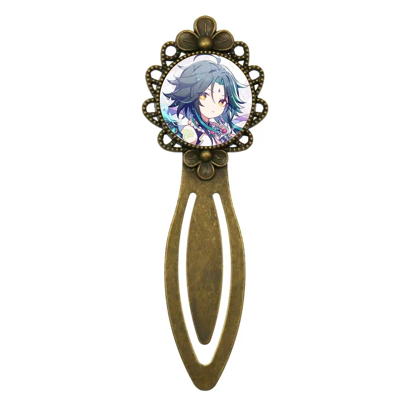 Creative Anime Genshin Impact Animation Metal Bookmarks Zhongli Diluc Venti Paimon Glass Book Marks Fans Stationery Gift