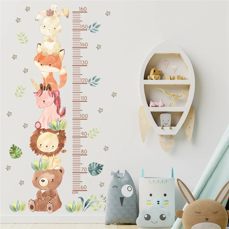 Growing With Lovely Animals Wall Stickers For Height Measure Kids Room Decoration Africa Safari Mural Art Home Decals Pvc Poster