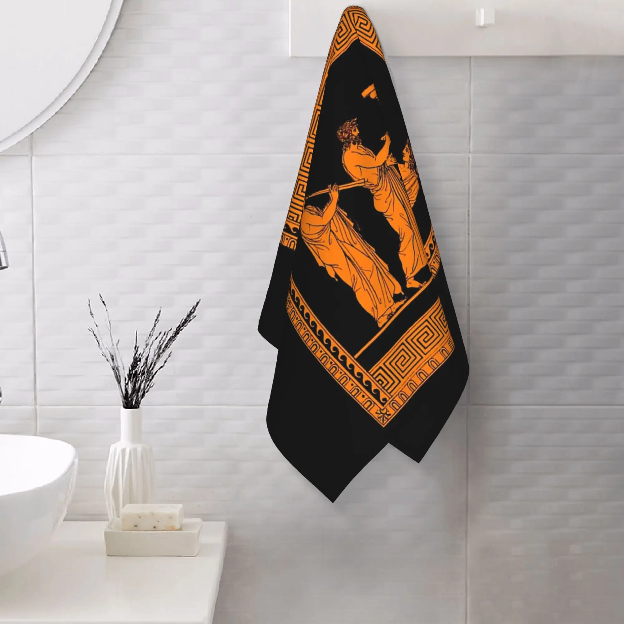 Custom Red figure Greek vase offering scen Soft Face Towel Quick Dry Pool Bath Cotton Towels Absorbent