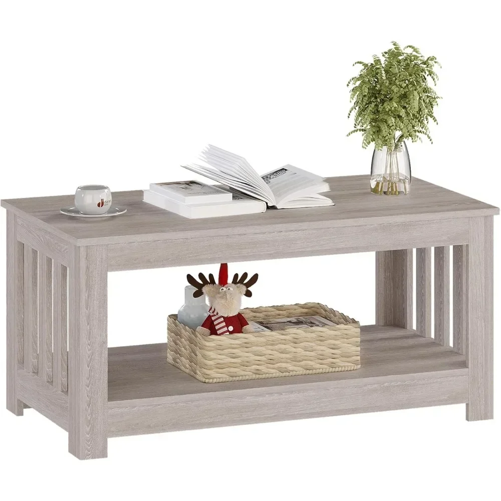 Wooden One Style Fits All Coffee Table - Gray Wash Coffee Table, Rectangular Unique Coffee Table for Living Room