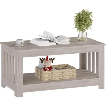 Image Wooden One Style Fits All Coffee Table - Gray Wash Coffee Table, Rectangular Unique Coffee Table for Living Room