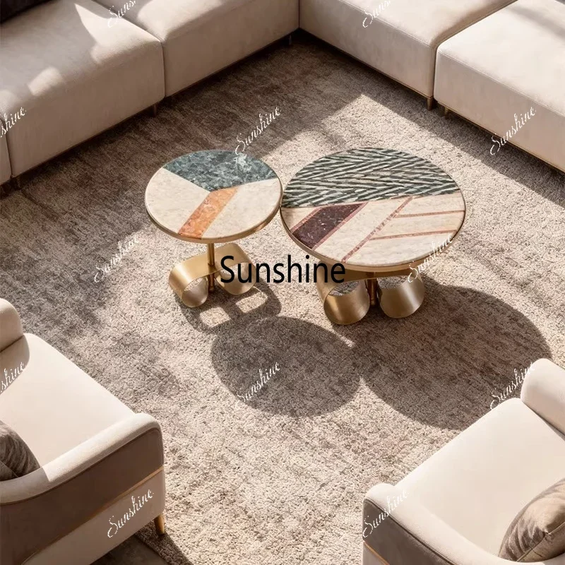 Italian minimalist light luxury parquet marble coffee table