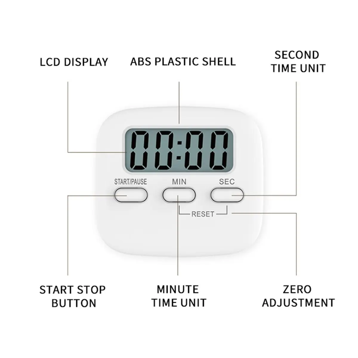 PROMOTION~ LCD Digital Screen Kitchen Timer Magnetic Cooking Countdown Sleep Stopwatch Temporizador Clock White